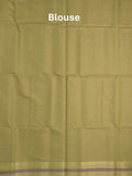 Chanderi fancy saree parrot green color allover weaves & zari border with short pallu and attached self blouse
