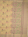 Chanderi fancy saree cream color allover weaves & zari border with short pallu and attached self blouse
