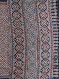 Tussar fancy printed saree with printed border and attached contrast blouse