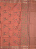 Chanderi fancy saree peach color allover weaves & zari border with short pallu and attached self blouse