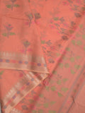 Chanderi fancy saree peach color allover weaves & zari border with short pallu and attached self blouse