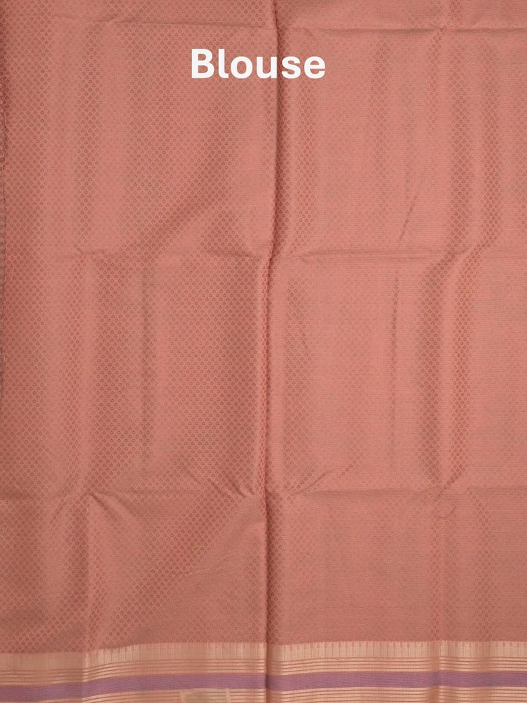 Chanderi fancy saree peach color allover weaves & zari border with short pallu and attached self blouse