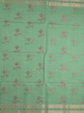 Chanderi fancy saree lux green color allover weaves & zari border with short pallu and attached self blouse