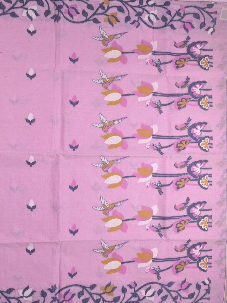 Jamdani cotton saree light purple color allover weaves & weaving border with weaving pallu and plain blouse