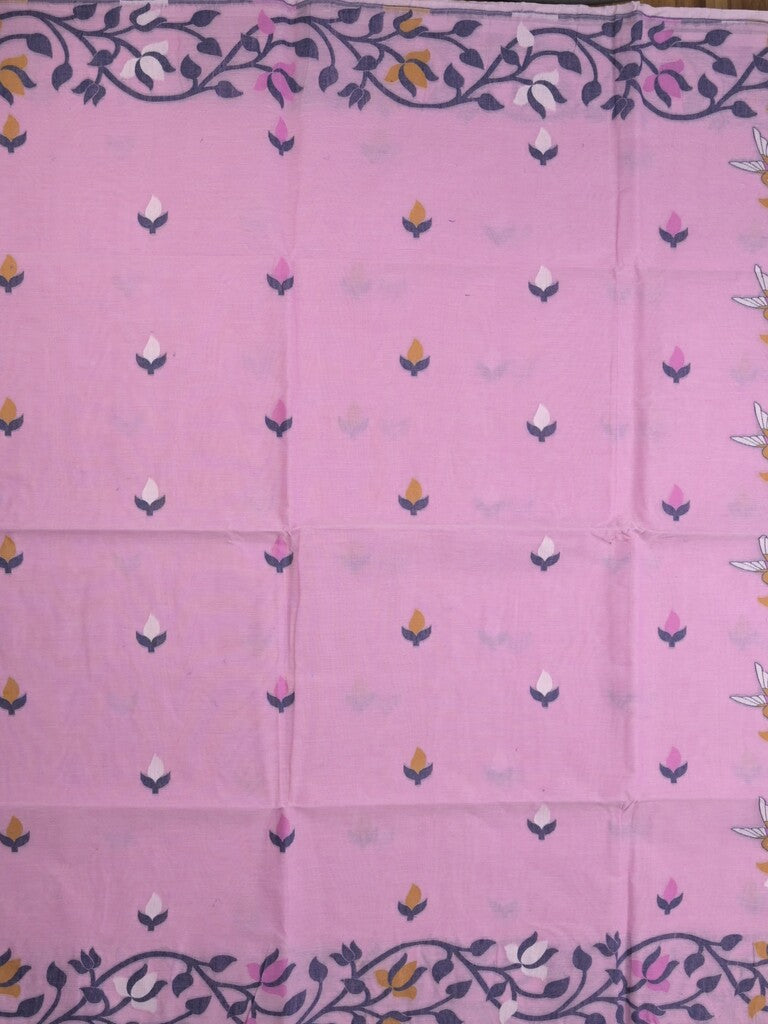 Jamdani cotton saree light purple color allover weaves & weaving border with weaving pallu and plain blouse