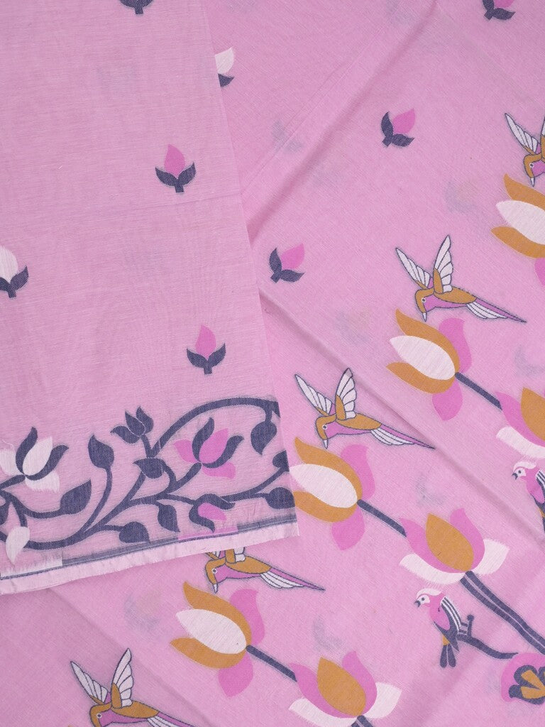 Jamdani cotton saree light purple color allover weaves & weaving border with weaving pallu and plain blouse