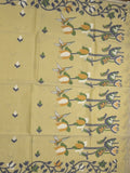 Jamdani cotton saree light olive green color allover weaves & weaving border with weaving pallu and plain blouse