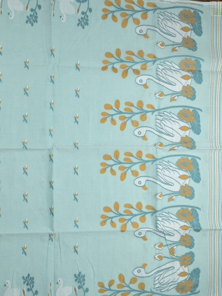 Jamdani cotton saree light blue color allover weaves & weaving border with weaving pallu and plain blouse