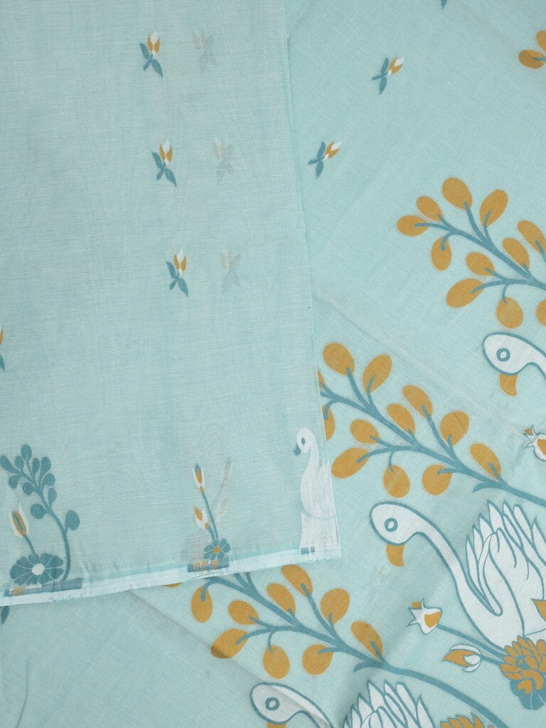 Jamdani cotton saree light blue color allover weaves & weaving border with weaving pallu and plain blouse