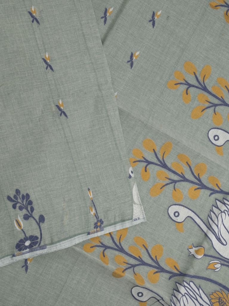 Jamdani cotton saree grey color allover weaves & weaving border with weaving pallu and plain blouse