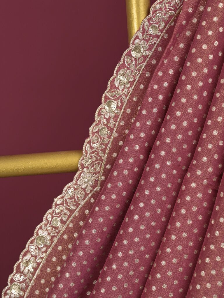 Dola tissue saree for women | Pink | Party wear | Cutwork border