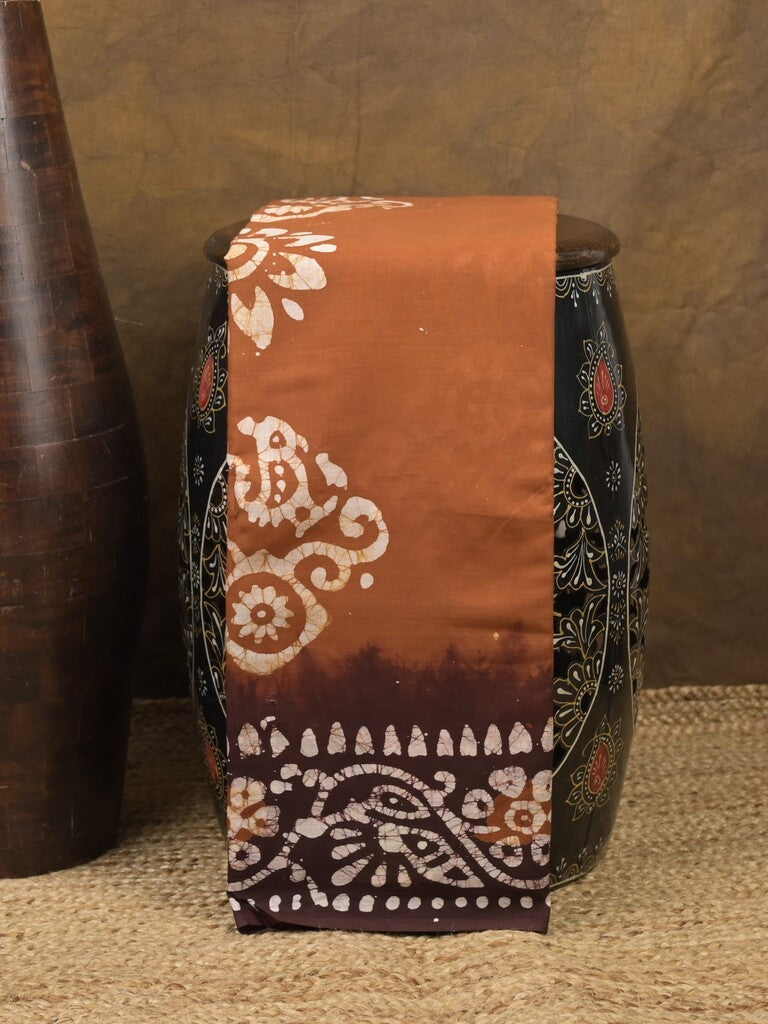 Maheshwari cotton saree brown color allover prints & printed border with contrast pallu and plain blouse