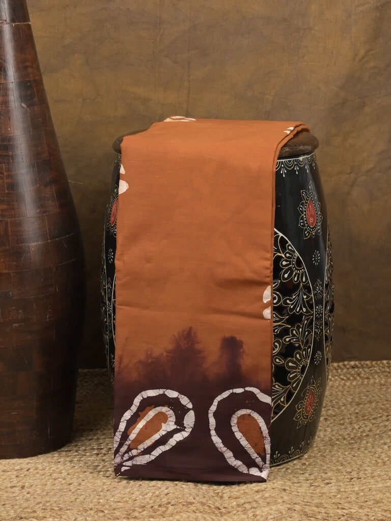 Maheshwari cotton saree brown color allover prints & printed border with contrast pallu and printed blouse