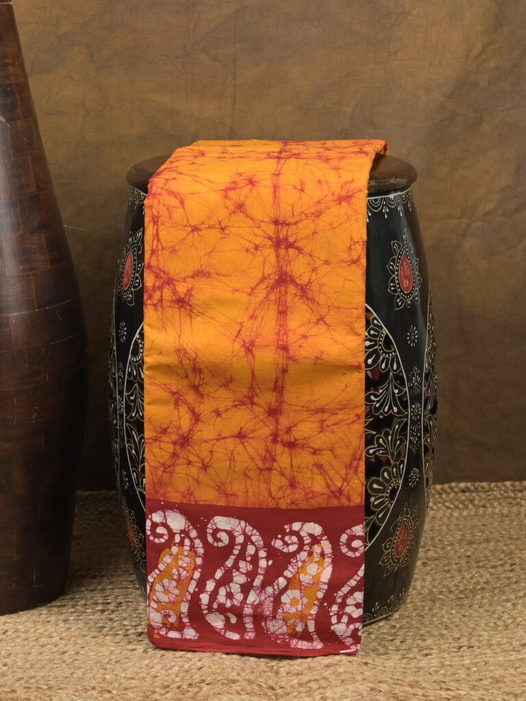 Maheshwari cotton saree golden yellow color allover prints & printed border with contrast pallu and plain blouse