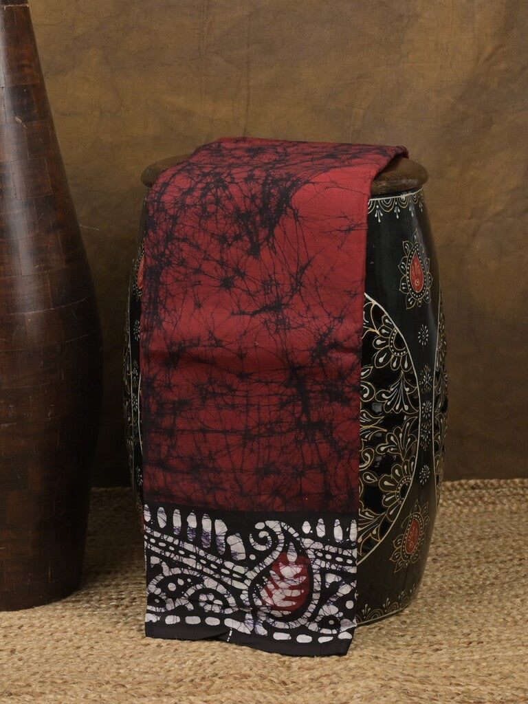 Maheshwari cotton saree dark maroon color allover prints & printed border with contrast pallu and plain blouse