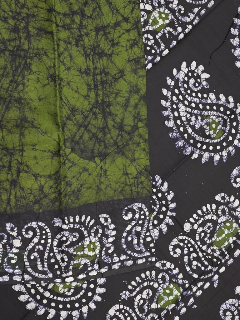 Maheshwari cotton saree dark green color allover prints & printed border with contrast pallu and plain blouse