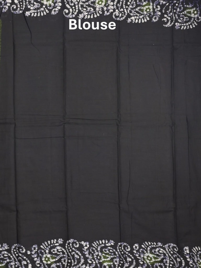 Maheshwari cotton saree dark green color allover prints & printed border with contrast pallu and plain blouse