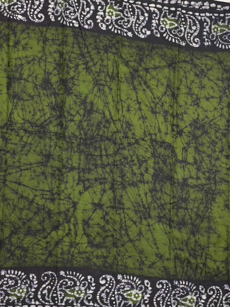 Maheshwari cotton saree dark green color allover prints & printed border with contrast pallu and plain blouse