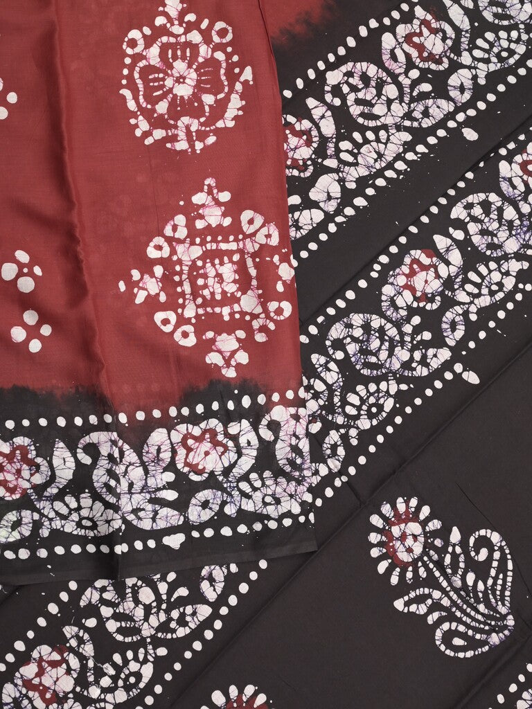 Maheshwari cotton saree maroon color allover prints & printed border with contrast pallu and plain blouse
