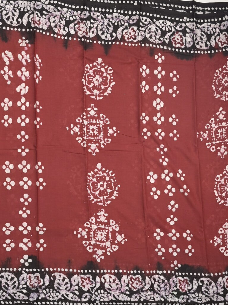Maheshwari cotton saree maroon color allover prints & printed border with contrast pallu and plain blouse