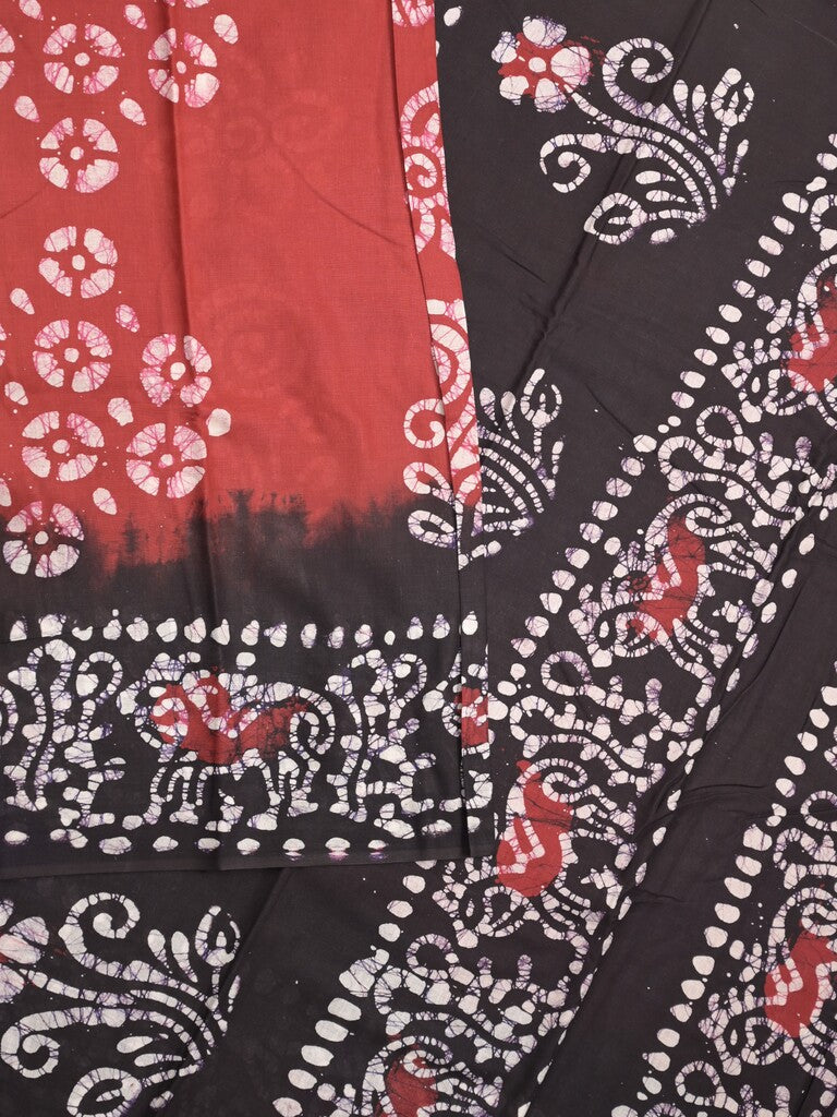 Maheshwari cotton saree red color allover prints & printed border with contrast pallu and plain blouse