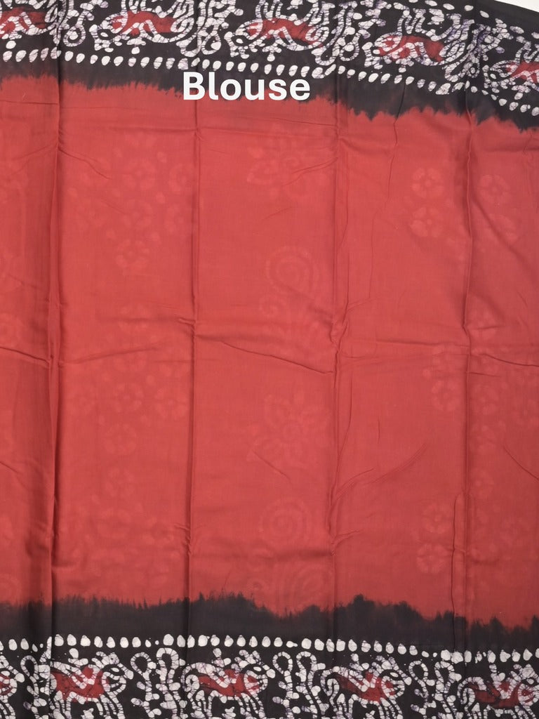 Maheshwari cotton saree red color allover prints & printed border with contrast pallu and plain blouse