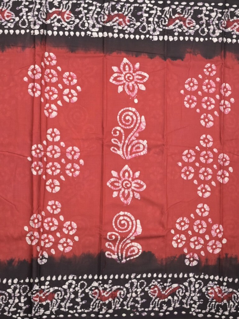 Maheshwari cotton saree red color allover prints & printed border with contrast pallu and plain blouse