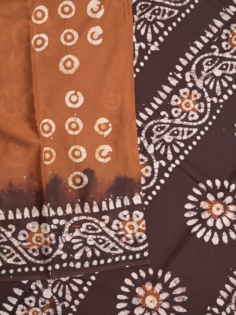 Maheshwari cotton saree brown color allover prints & printed border with contrast pallu and plain blouse