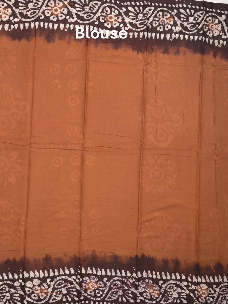 Maheshwari cotton saree brown color allover prints & printed border with contrast pallu and plain blouse