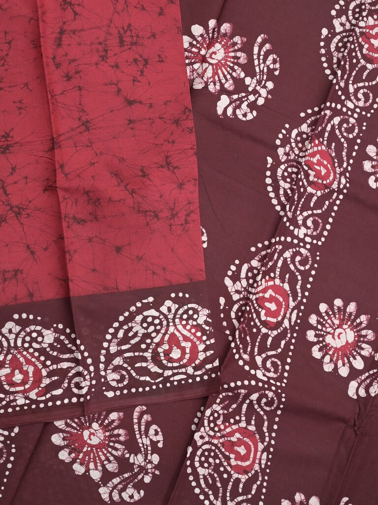 Maheshwari cotton saree dark pink color allover prints & printed border with contrast pallu and printed blouse