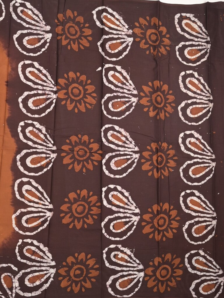 Maheshwari cotton saree brown color allover prints & printed border with contrast pallu and printed blouse