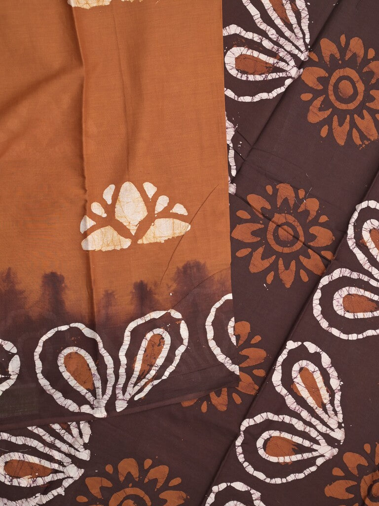 Maheshwari cotton saree brown color allover prints & printed border with contrast pallu and printed blouse