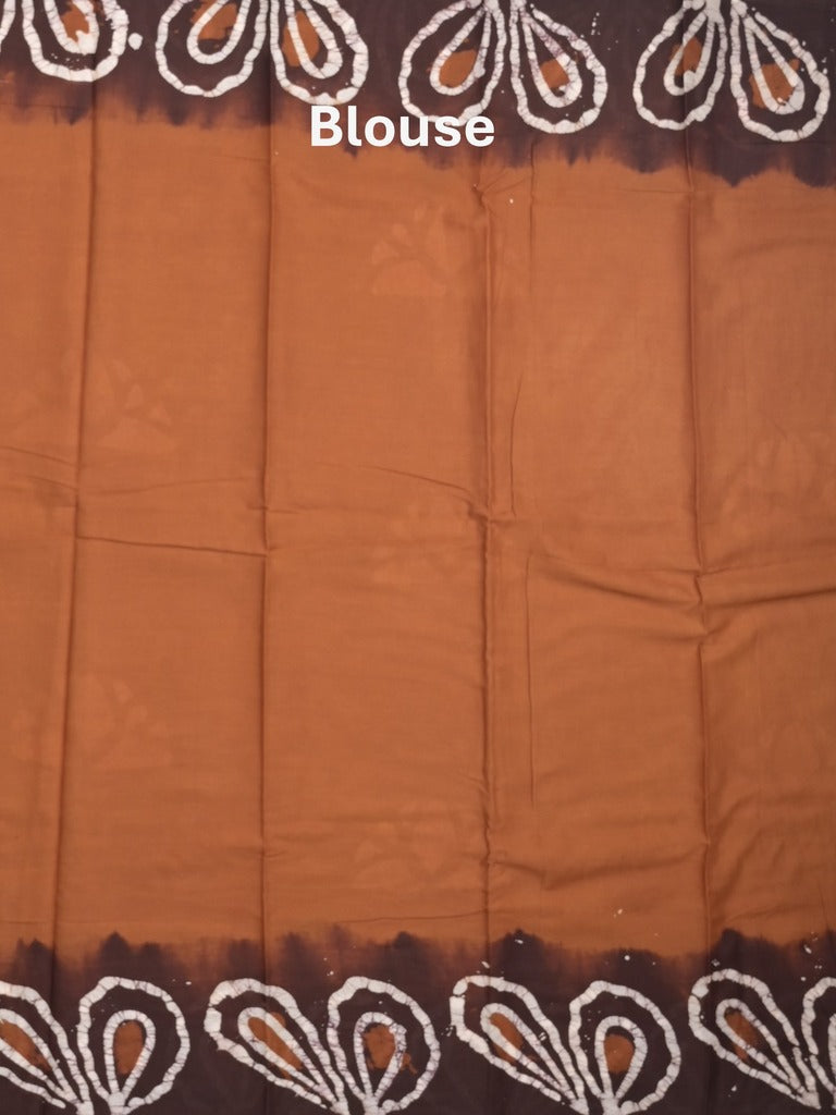 Maheshwari cotton saree brown color allover prints & printed border with contrast pallu and printed blouse