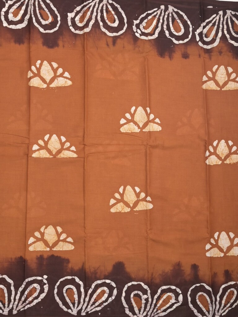 Maheshwari cotton saree brown color allover prints & printed border with contrast pallu and printed blouse