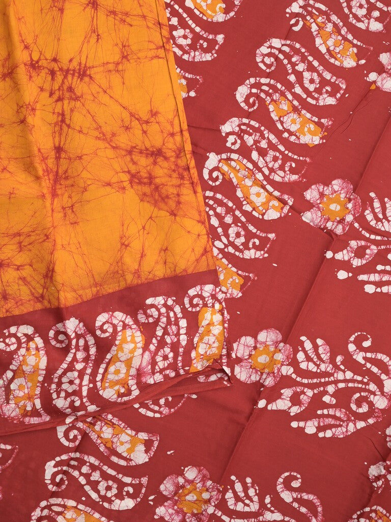 Maheshwari cotton saree golden yellow color allover prints & printed border with contrast pallu and plain blouse