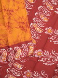 Maheshwari cotton saree golden yellow color allover prints & printed border with contrast pallu and plain blouse