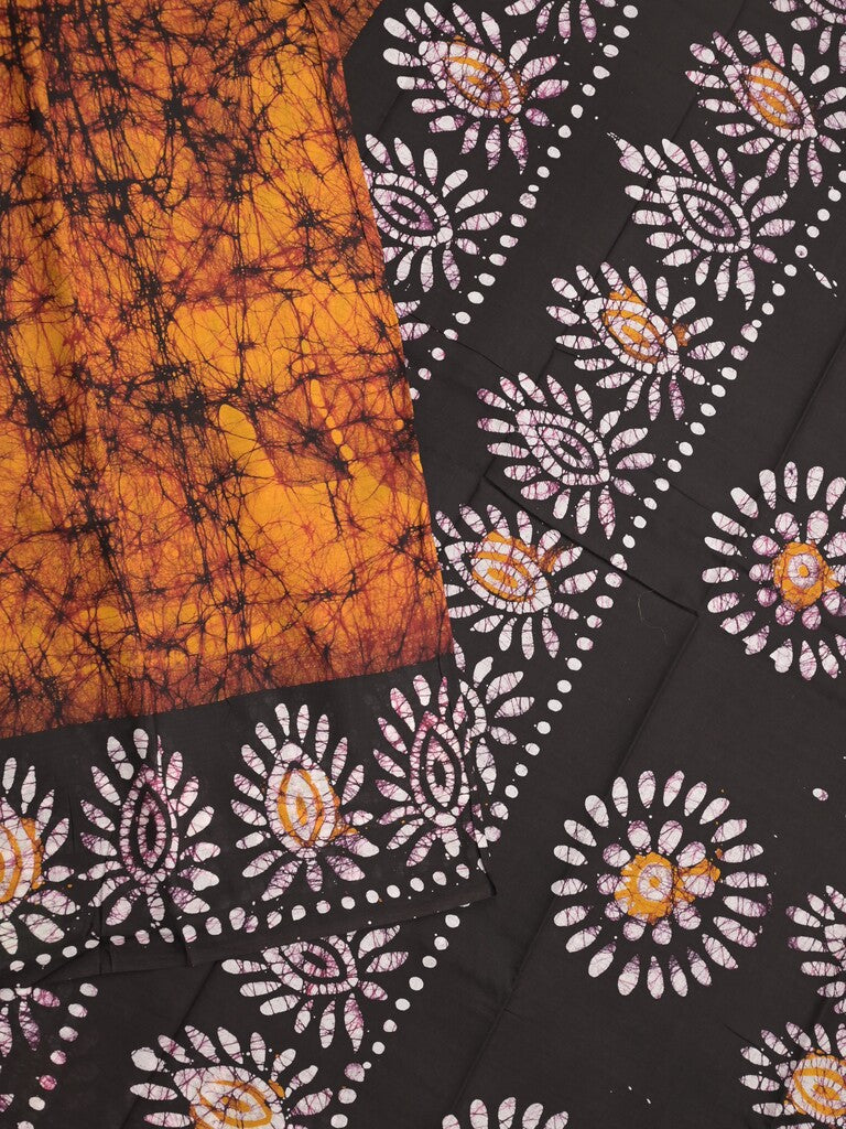 Maheshwari cotton saree mustard yellow color allover prints & printed border with contrast pallu and plain blouse