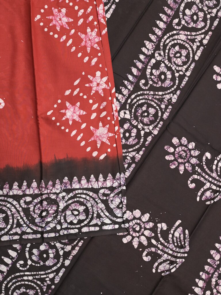 Maheshwari cotton saree red color allover prints & printed border with contrast pallu and plain blouse