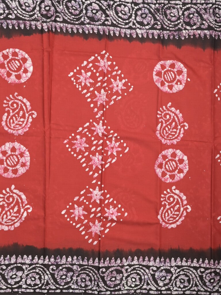 Maheshwari cotton saree red color allover prints & printed border with contrast pallu and plain blouse