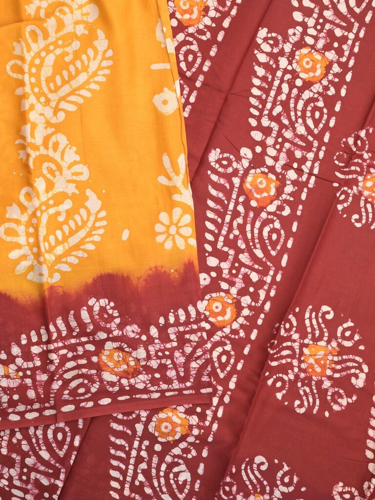 Maheshwari cotton saree yellow color allover prints & printed border with contrast pallu and plain blouse
