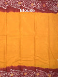Maheshwari cotton saree yellow color allover prints & printed border with contrast pallu and plain blouse