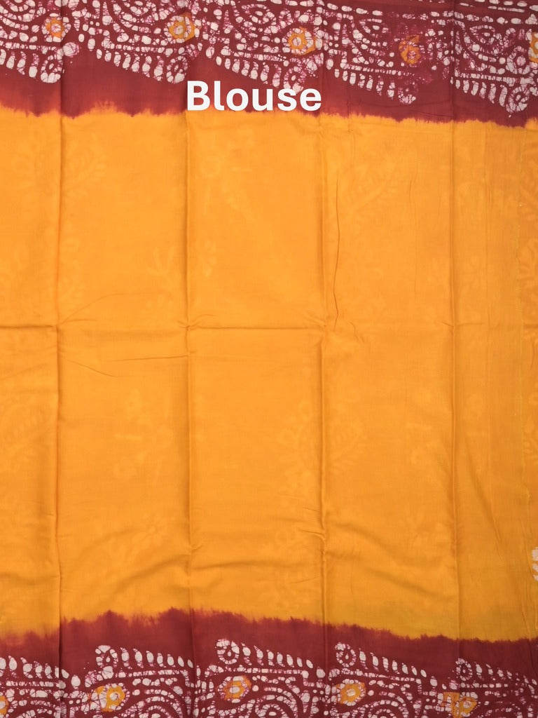 Maheshwari cotton saree yellow color allover prints & printed border with contrast pallu and plain blouse