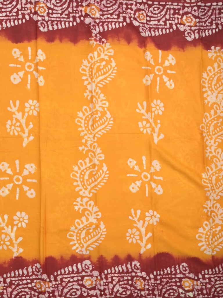 Maheshwari cotton saree yellow color allover prints & printed border with contrast pallu and plain blouse