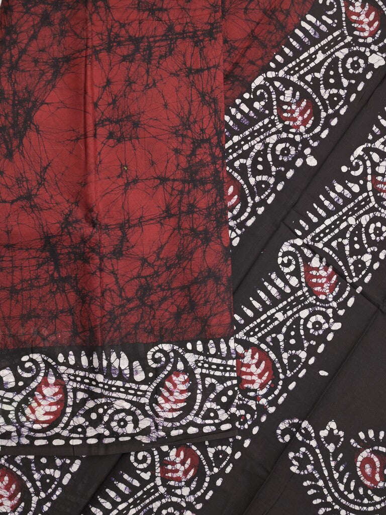 Maheshwari cotton saree dark maroon color allover prints & printed border with contrast pallu and plain blouse