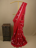 Chanderi fancy saree red color allover zari motifs and zari border with brocade pallu and blouse
