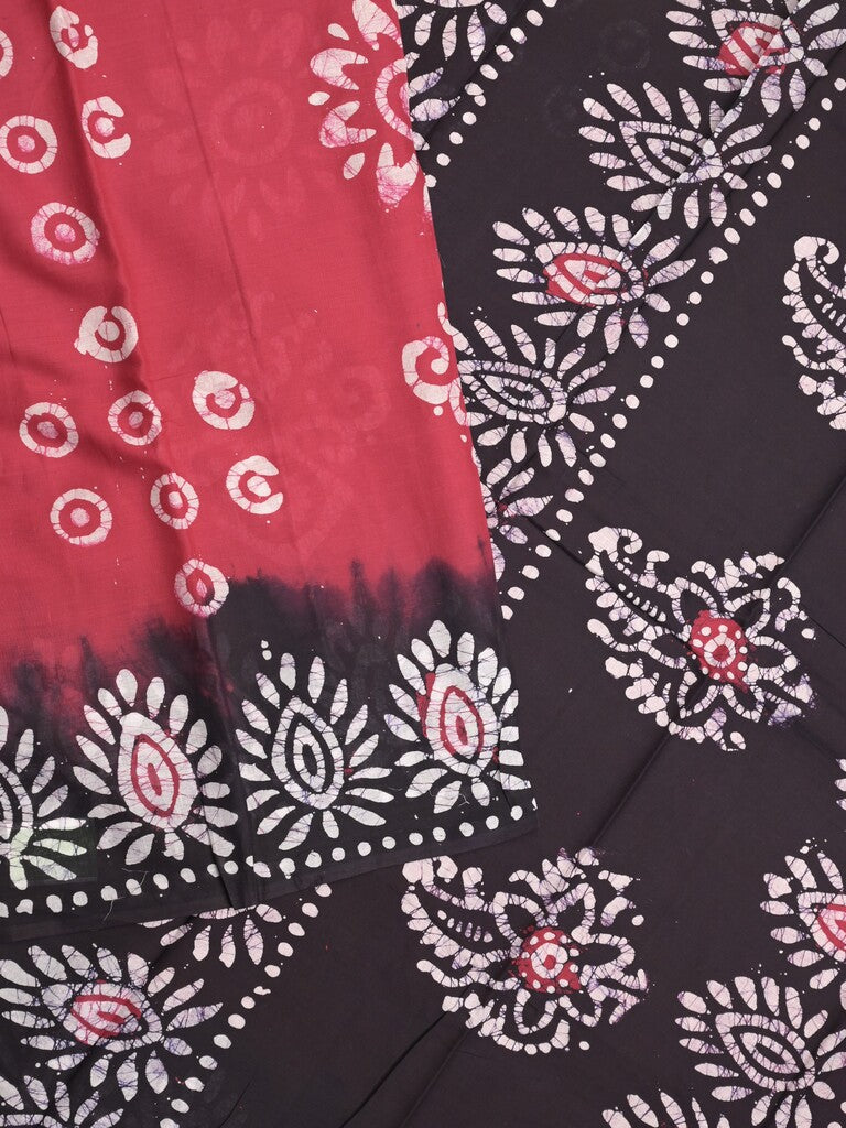 Maheshwari cotton saree cherry pink color allover prints & printed border with contrast pallu and plain blouse