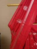 Chanderi fancy saree red color allover zari motifs and zari border with brocade pallu and blouse