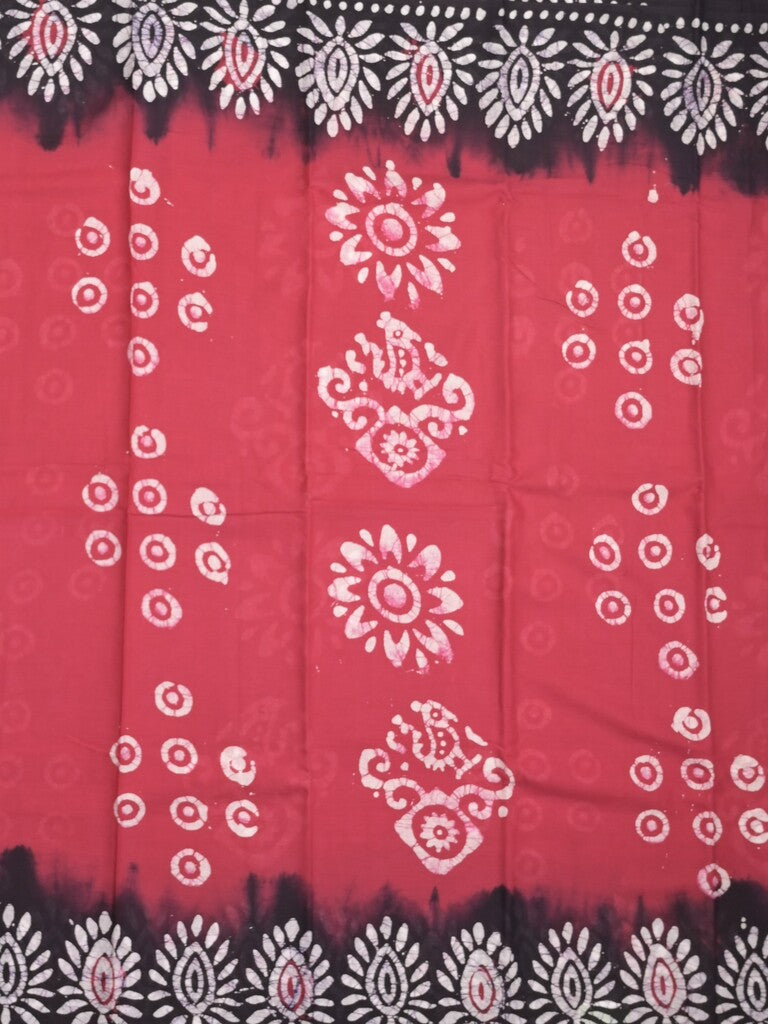 Maheshwari cotton saree cherry pink color allover prints & printed border with contrast pallu and plain blouse