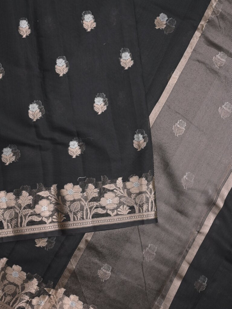 Chanderi fancy saree for women | Black | Zari border | Party wear