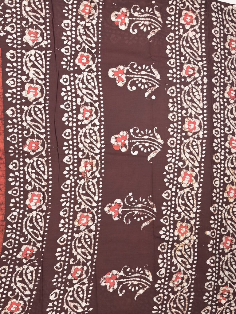 Maheshwari cotton saree brown color allover prints & printed border with contrast pallu and plain blouse